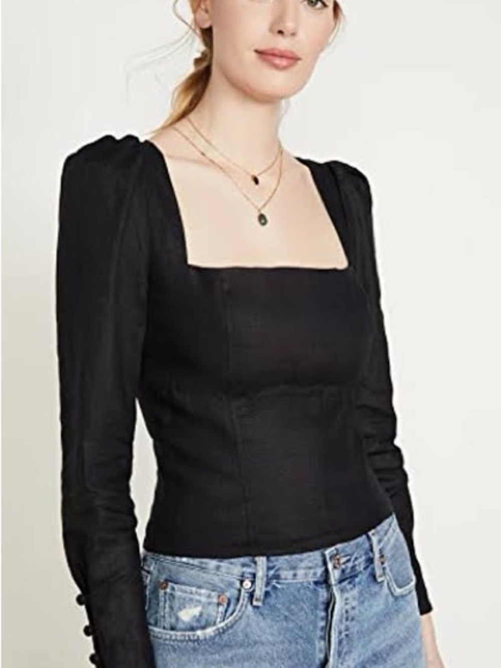 Reformation Women’s Square Neck Long Sleeve Top in Black